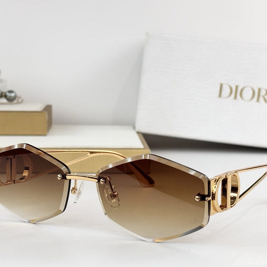 D**R 30Montaigne S6U Rimless Sunglasses | Gold Metal Frame, Brown Gradient Bevelled Lenses, CD Logo Temple | Multiple Colors