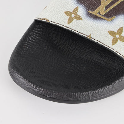 L***V Dark Brown Cream White All-Over Oversized Monogram Waterfront Wide Strap Slide Sandals — Spring Summer Boutique Limited Edition