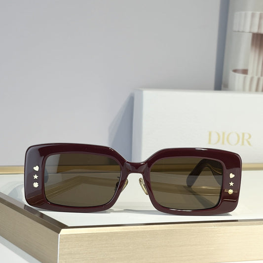 D**R Slim Rectangular Sunglasses | Burgundy Acetate Frame, Brown Lenses & Gold Logo Temple