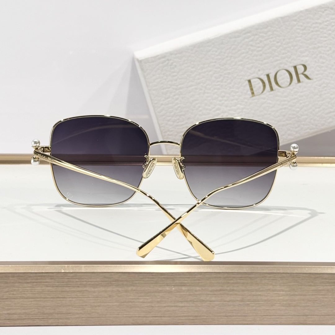 D**R Oversized Square Sunglasses | Gold-Tone Metal Double Bridge Frame, Gradient Blue-Grey Lenses, Black Temple Tips