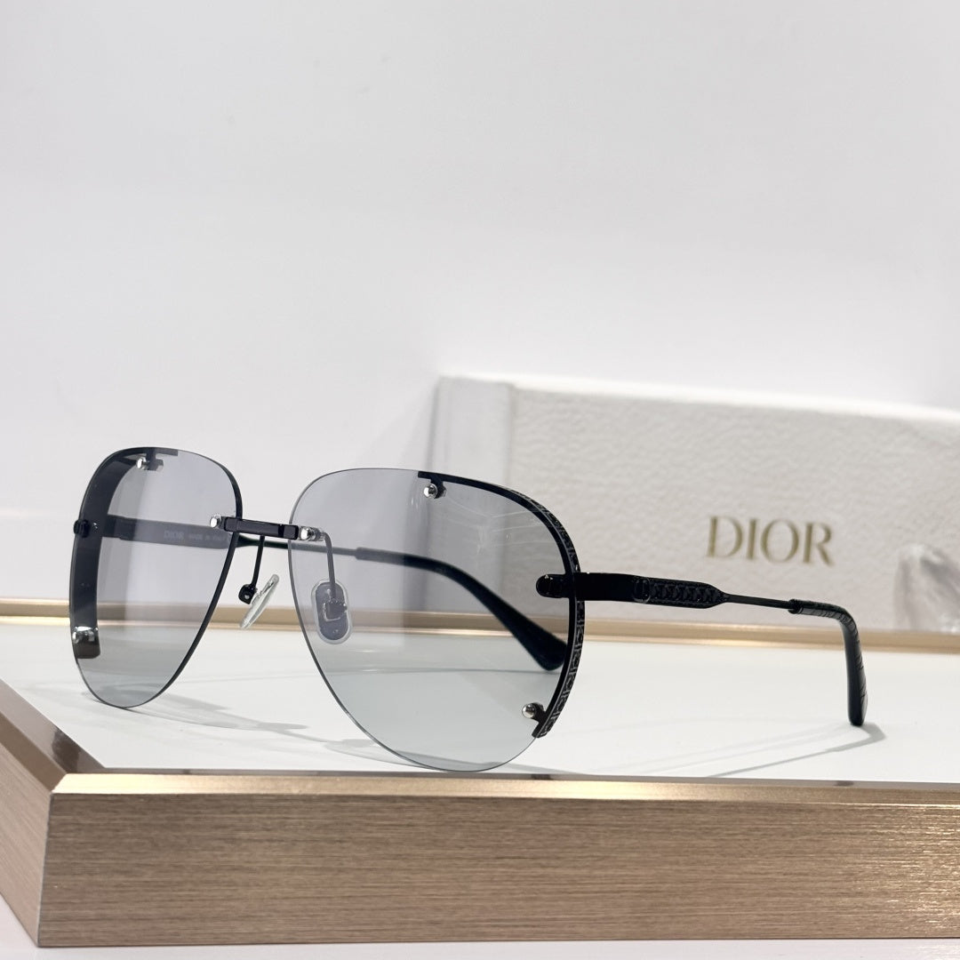 D**R DiorEver A1U Rimless Pilot Sunglasses | Black Metal Frame, Silver Mirror Gradient Lenses, Rivet Detail | Multiple Colors
