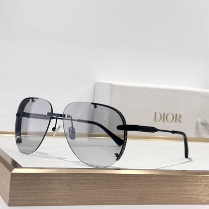 D**R DiorEver A1U Rimless Pilot Sunglasses | Black Metal Frame, Silver Mirror Gradient Lenses, Rivet Detail | Multiple Colors