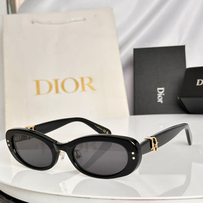 D**R Slim Oval Sunglasses with Crystal Clear Transparent Acetate Frame, Olive Solid Lenses & 3D Gold CD Logo Hardware