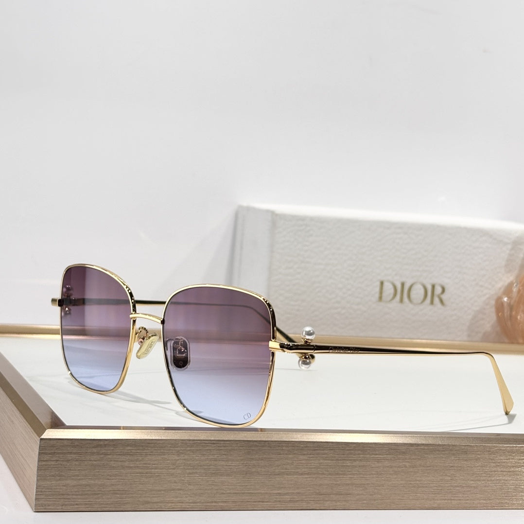 D**R Butterfly Square Sunglasses | Gold Metal Frame, Pearl Hinge Detail, Gradient Rose-Brown Lenses | Multiple Colors
