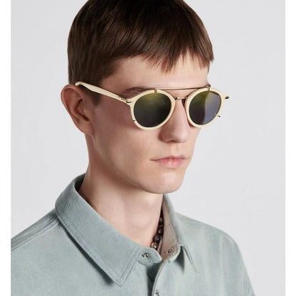 D**R DiorSignature R1U Round Sunglasses | Cream Acetate Frame, Gold Mirror Lenses, Double Bridge | Multiple Colors
