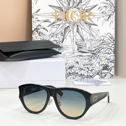 D**R Oversized Pilot Sunglasses with Glossy Black Acetate Frame, Brown Gradient Lenses & Gold CD Logo Hardware