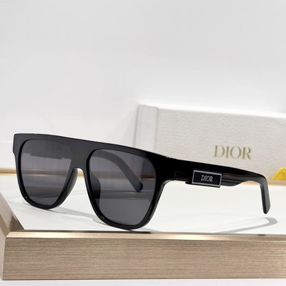 D**R DiorB23 S1I Flat Top Shield Sunglasses | Black Acetate Frame, Dark Grey Shield Lenses, DIOR Logo Plaque | Multiple Colors