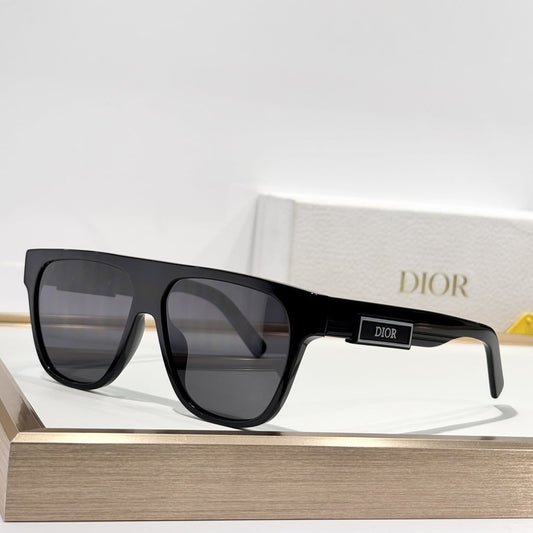 D**R DiorB23 S1I Flat Top Shield Sunglasses | Black Acetate Frame, Dark Grey Shield Lenses, DIOR Logo Plaque | Multiple Colors