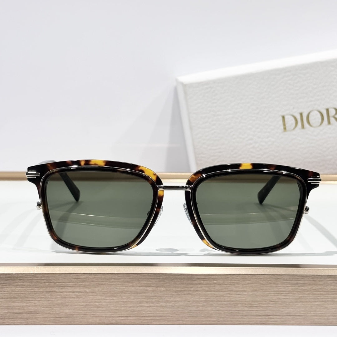 D**R DiorBlackSuit S2I Square Sunglasses | Tortoise Acetate Frame, Dark Green Lenses, Silver Metal Inner Frame | Multiple Colors
