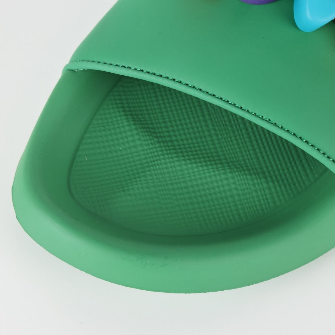 L***V Rubber Pool Slide Sandals — SS23 Limited Edition 3D Logo Charm Slip-On Beach Slippers (Emerald Green)