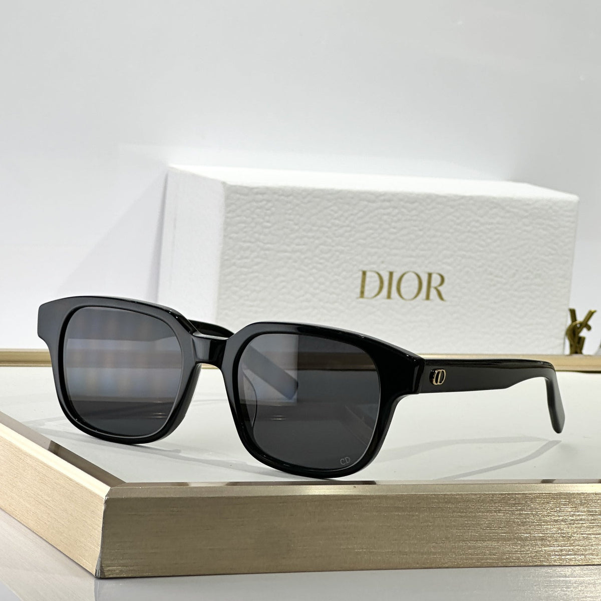 D**R Square Sunglasses | Transparent Champagne Frame, Honey Brown Gradient Lenses & Black CD Logo Hinge | 6 Colorways
