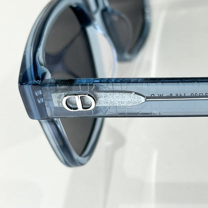 D**R Square Sunglasses | Ice Blue Transparent Frame, Dark Grey Lenses & Black CD Logo Hinge
