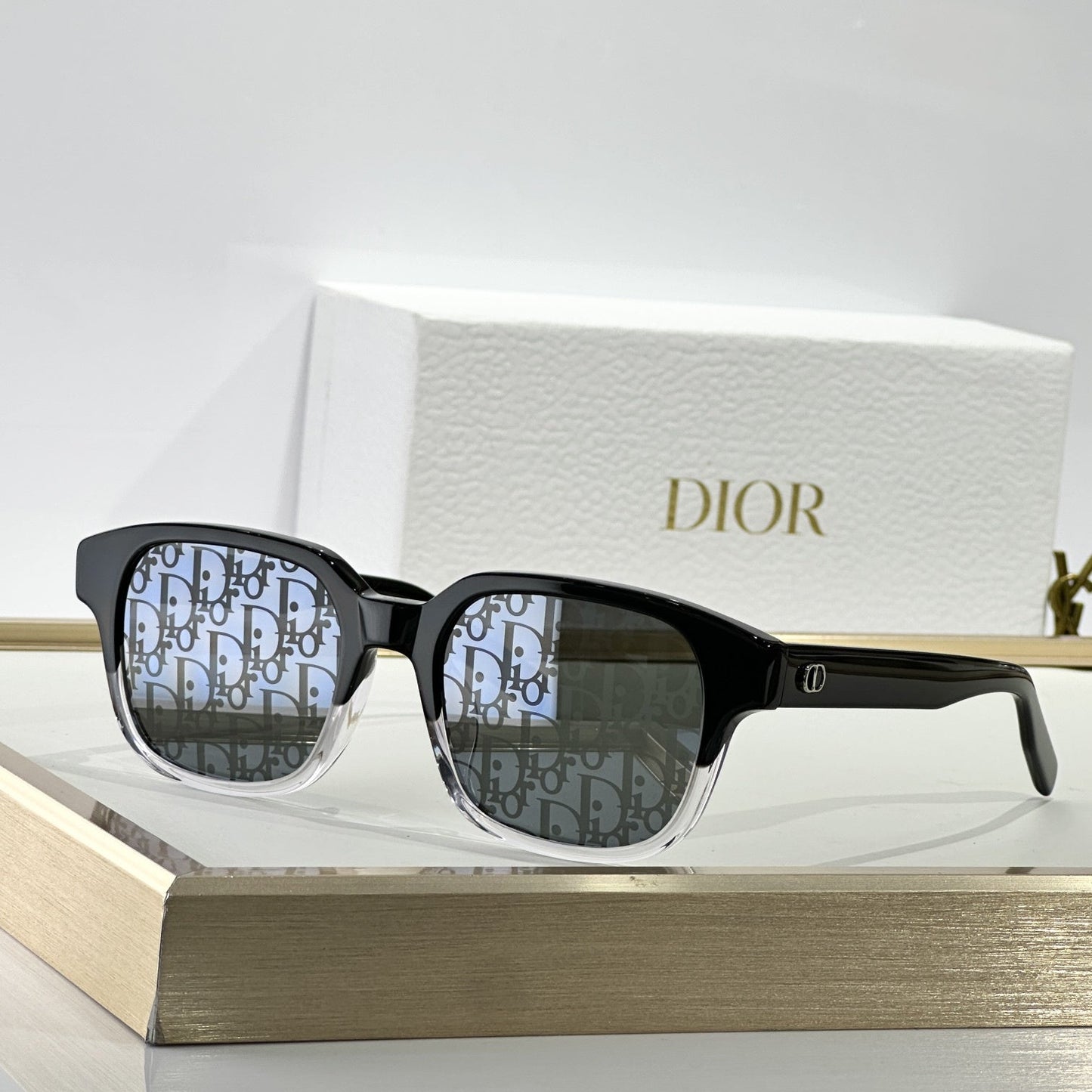 D**R Square Sunglasses | Transparent Champagne Frame, Honey Brown Gradient Lenses & Black CD Logo Hinge | 6 Colorways
