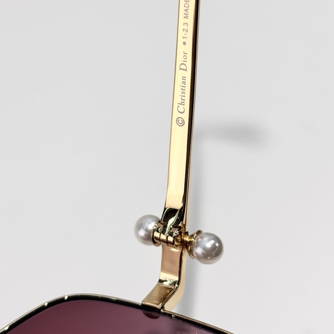 D**R Square Metal Frame Sunglasses | Gold Metal, DIOR Engraved Tag, Crystal Nose Pad, Gradient Rose-Lavender Lenses | Multiple Colors
