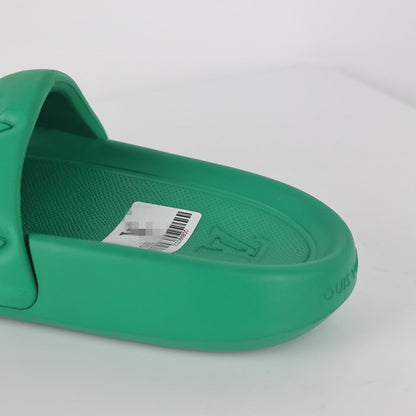 L***V Kelly Green Tonal Monogram Embossed Waterproof EVA Waterfront Wide Strap Slide Sandals — Spring Summer Boutique Limited Edition