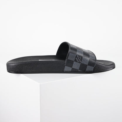 L***V Damier Graphite All-Black Waterfront Wide Strap Slide Sandals — Spring Summer Boutique Limited Edition
