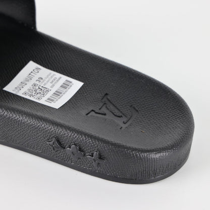 L***V Damier Graphite All-Black Waterfront Wide Strap Slide Sandals — Spring Summer Boutique Limited Edition