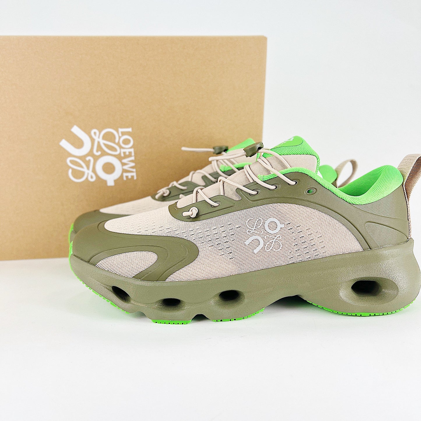 On x Loewe Cloudaway – Sand & Olive Green Unisex Premium Collaboration Lifestyle Sneakers
