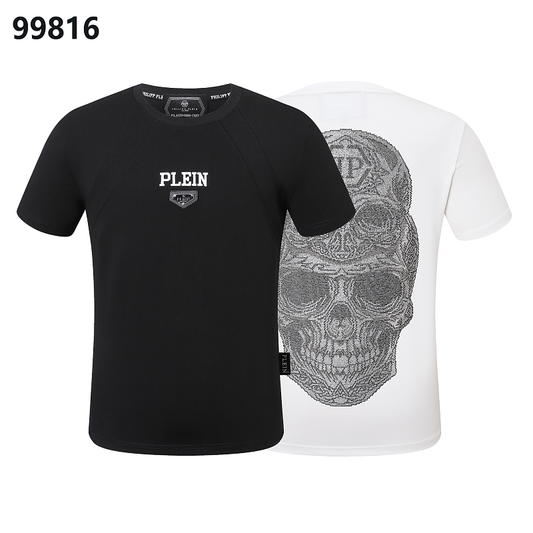 P**P Men's Campus Style Logo Emblem T-Shirt | Black White
