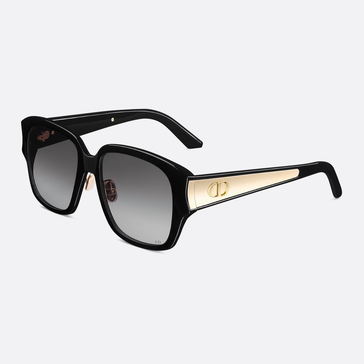 D**R 30Montaigne S3U Oversized Square Sunglasses | Black Acetate Frame, Grey Gradient Lenses, Gold CD Logo Temple | Multiple Colors