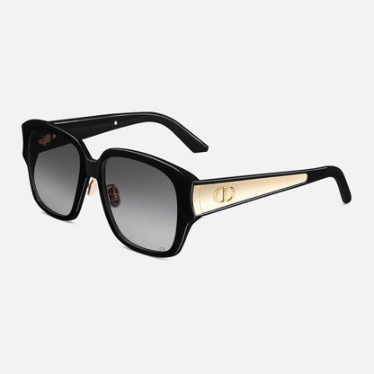 D**R 30Montaigne S3U Oversized Square Sunglasses | Black Acetate Frame, Grey Gradient Lenses, Gold CD Logo Temple | Multiple Colors