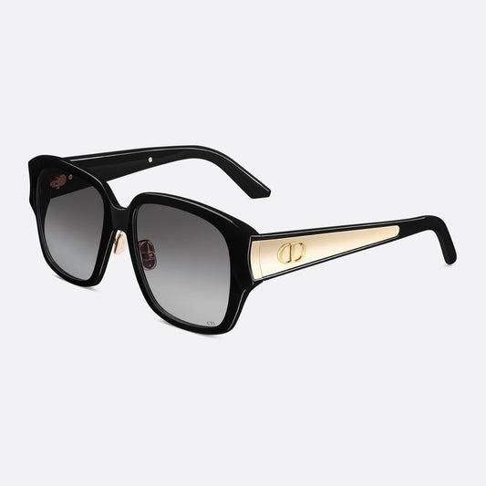 D**R 30Montaigne S3U Oversized Square Sunglasses | Black Acetate Frame, Grey Gradient Lenses, Gold CD Logo Temple | Multiple Colors