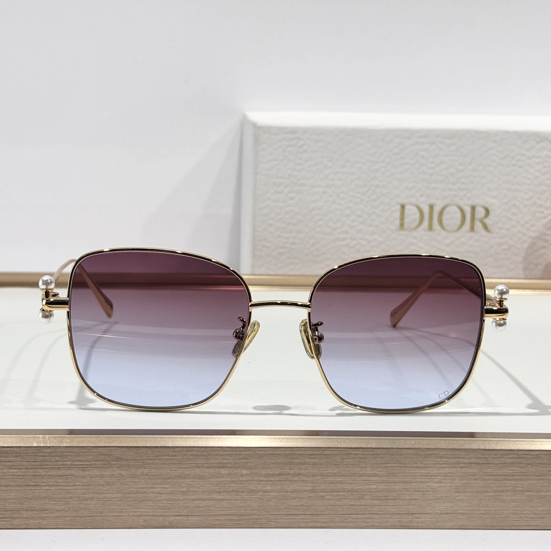 D**R Butterfly Square Sunglasses | Gold Metal Frame, Pearl Hinge Detail, Gradient Rose-Brown Lenses | Multiple Colors