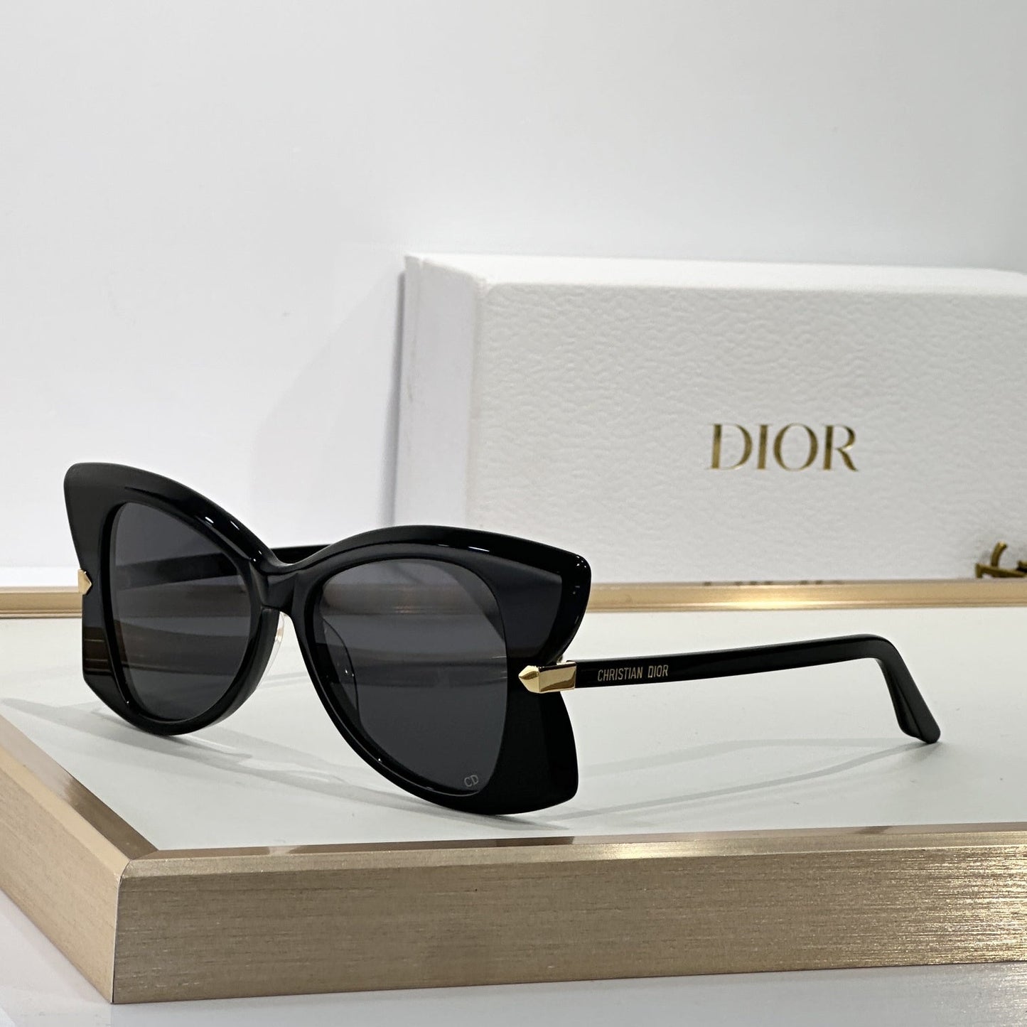 D**R MissDior B5I Cat Eye Sunglasses | Black Acetate Frame, Blue-Grey Gradient Lenses, Gold Hinge | Multiple Colors