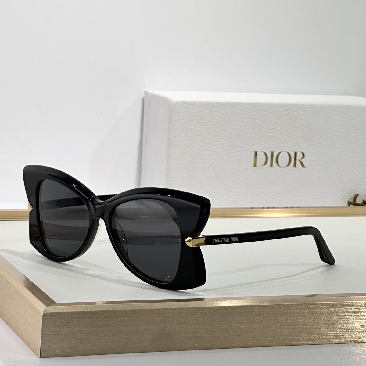 D**R MissDior B5I Cat Eye Sunglasses | Black Acetate Frame, Blue-Grey Gradient Lenses, Gold Hinge | Multiple Colors