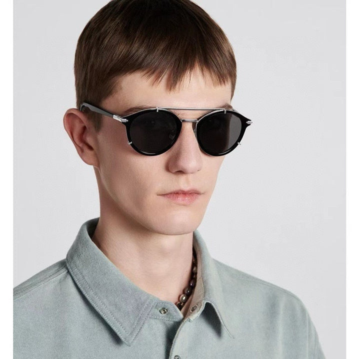 D**R DiorSignature R1U Round Sunglasses | Cream Acetate Frame, Gold Mirror Lenses, Double Bridge | Multiple Colors