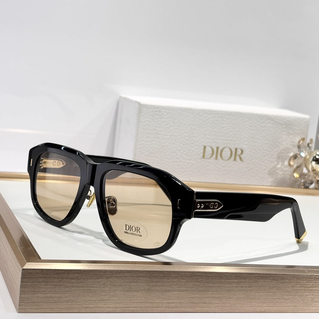 D**R Bold Square Acetate Sunglasses | Oval CD Metal Inlay, Grooved Temple, Gradient & Flat Lenses | 6 Colors incl. Tortoiseshell & Champagne