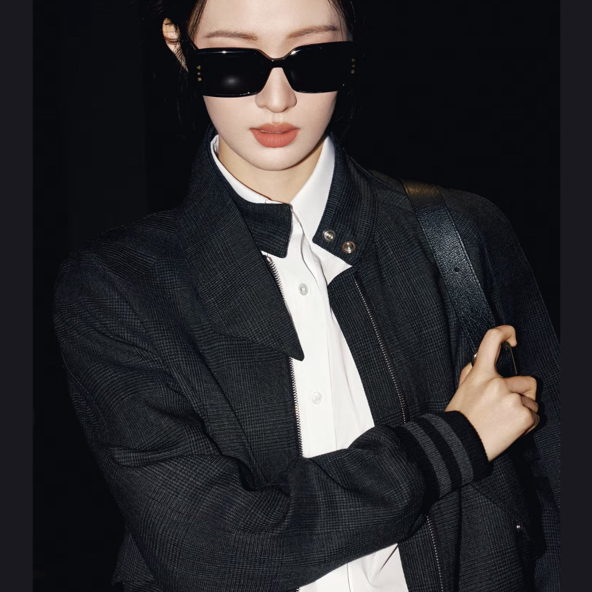 D**R Slim Rectangular Sunglasses | Glossy Black Frame, Dark Grey Lenses & Silver Logo Temple