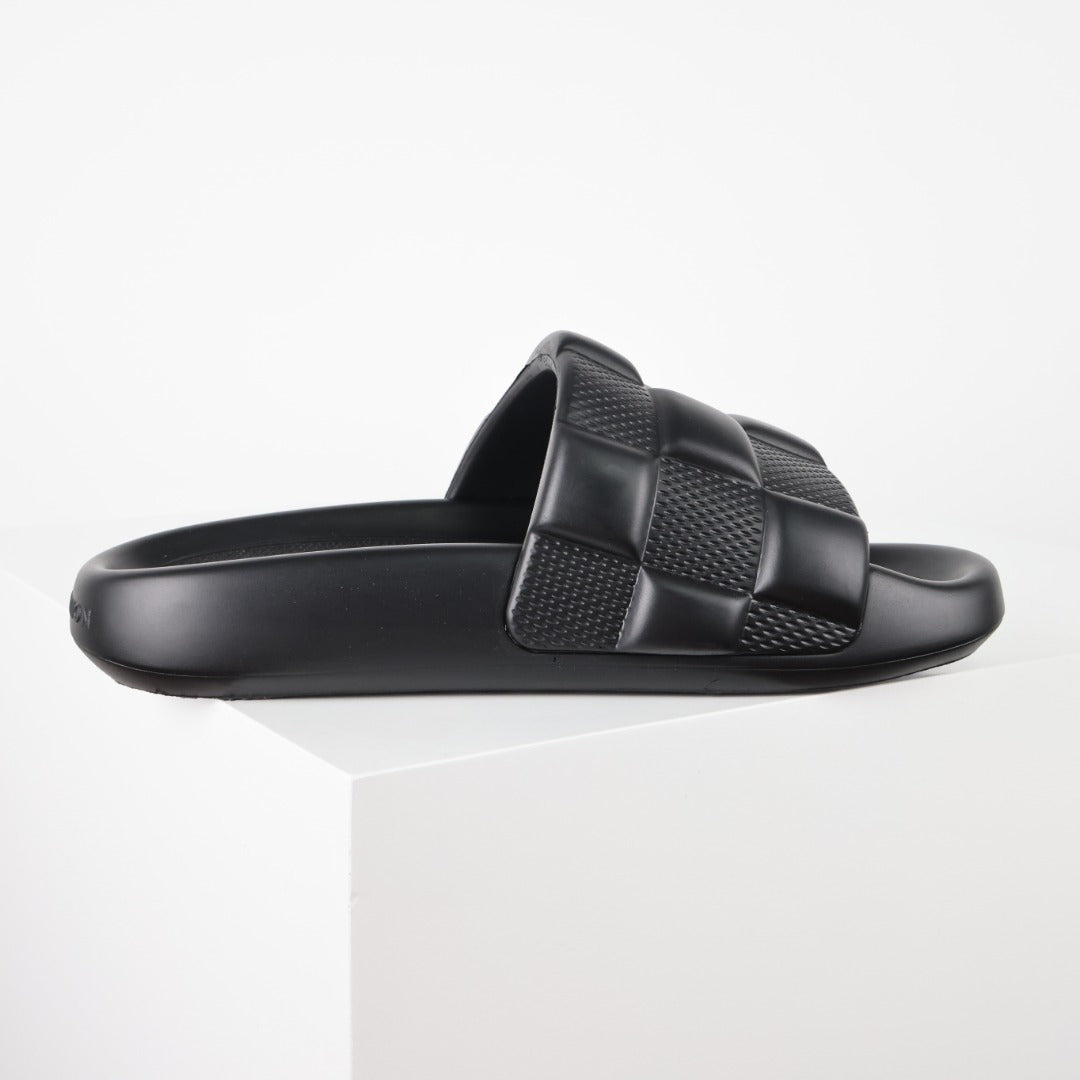 L***V Double Strap Slide Sandals — Embossed Waterproof Rubber Pool Beach Slippers (4 Colors)