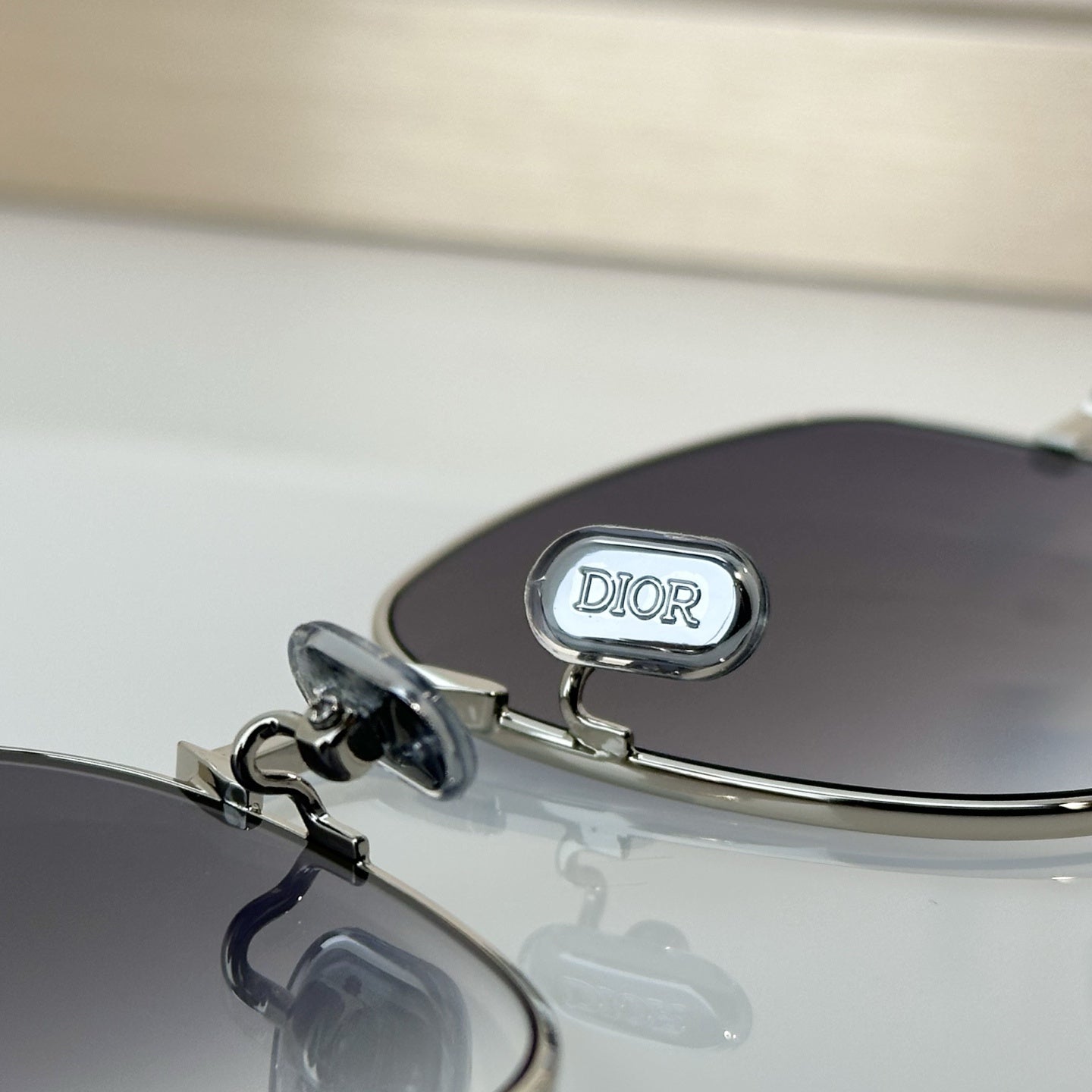 D**R Oversized Square Metal Wire Frame Sunglasses with Polished Silver Frame, Grey Lavender Gradient Lenses & CD Monogram Detail