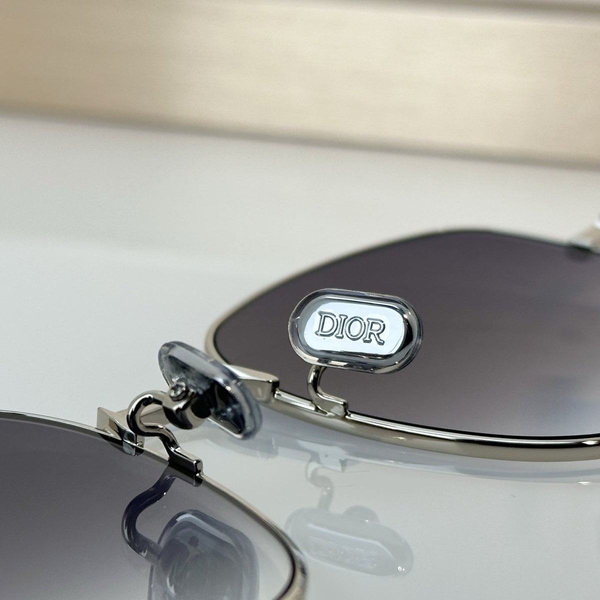 D**R Oversized Square Metal Wire Frame Sunglasses with Polished Silver Frame, Grey Lavender Gradient Lenses & CD Monogram Detail