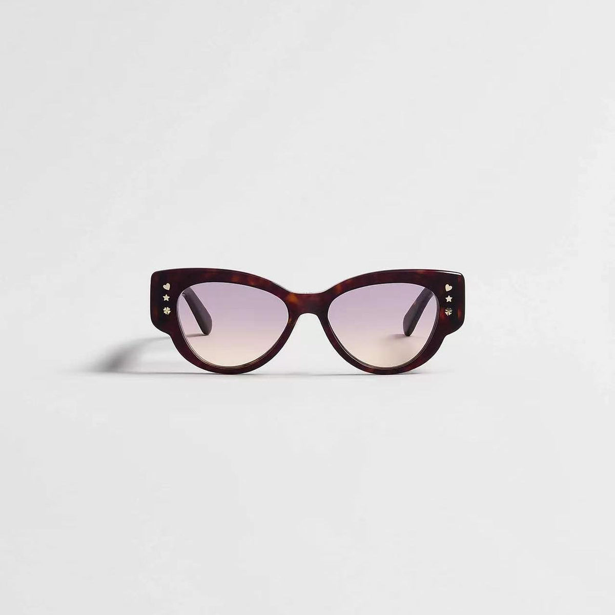 D**R Bold Cat-Eye Sunglasses with Tortoiseshell Acetate Frame, Pink Gradient Lenses & Gold Star Stud Embellishments