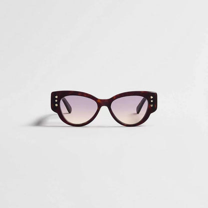 D**R Bold Cat-Eye Sunglasses with Tortoiseshell Acetate Frame, Pink Gradient Lenses & Gold Star Stud Embellishments