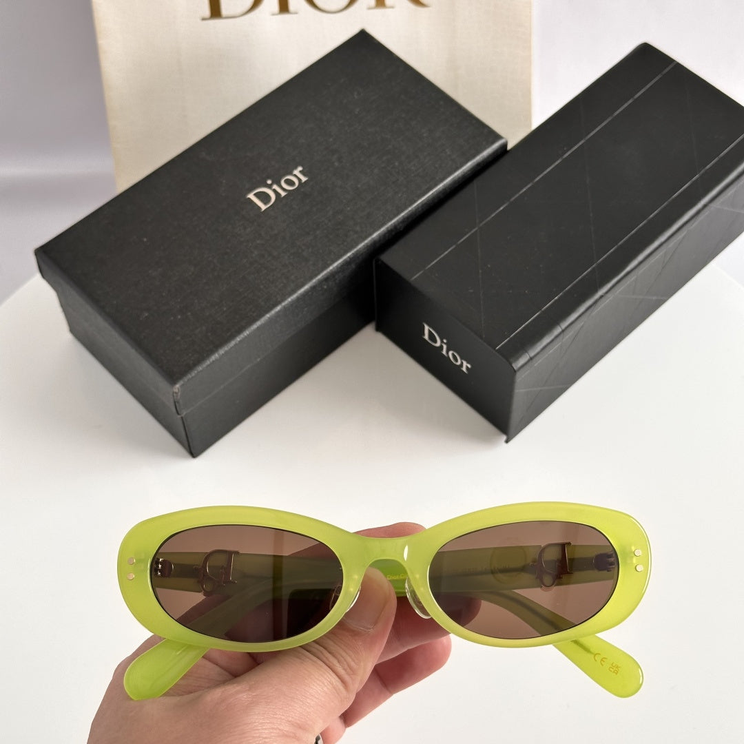 D**R Slim Oval Cat-Eye Sunglasses with Bold Glossy Red Acetate Frame, Light Tinted Lenses & Gold CD Logo Hardware