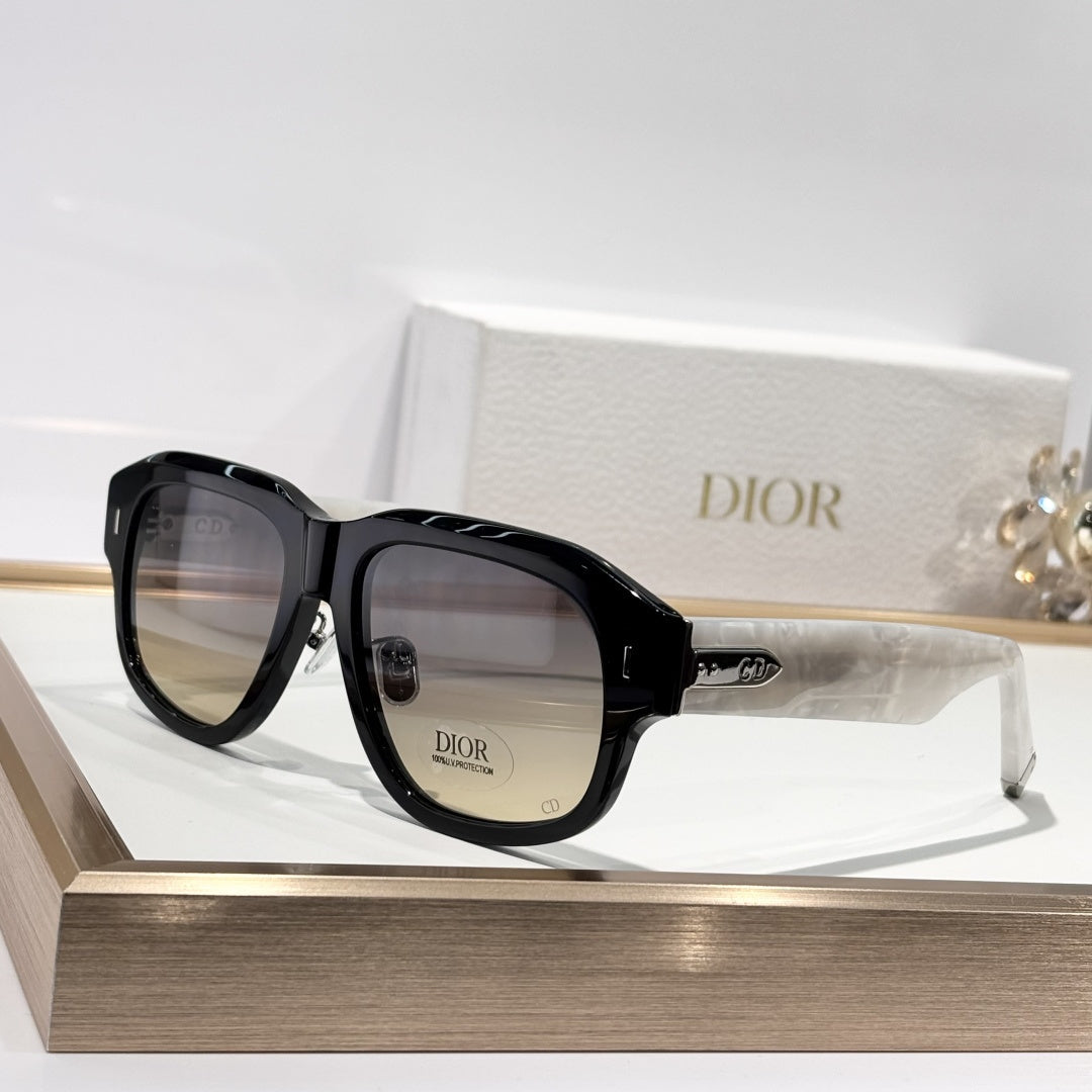 D**R Bold Square Acetate Sunglasses | Oval CD Metal Inlay, Grooved Temple, Gradient & Flat Lenses | 6 Colors incl. Tortoiseshell & Champagne