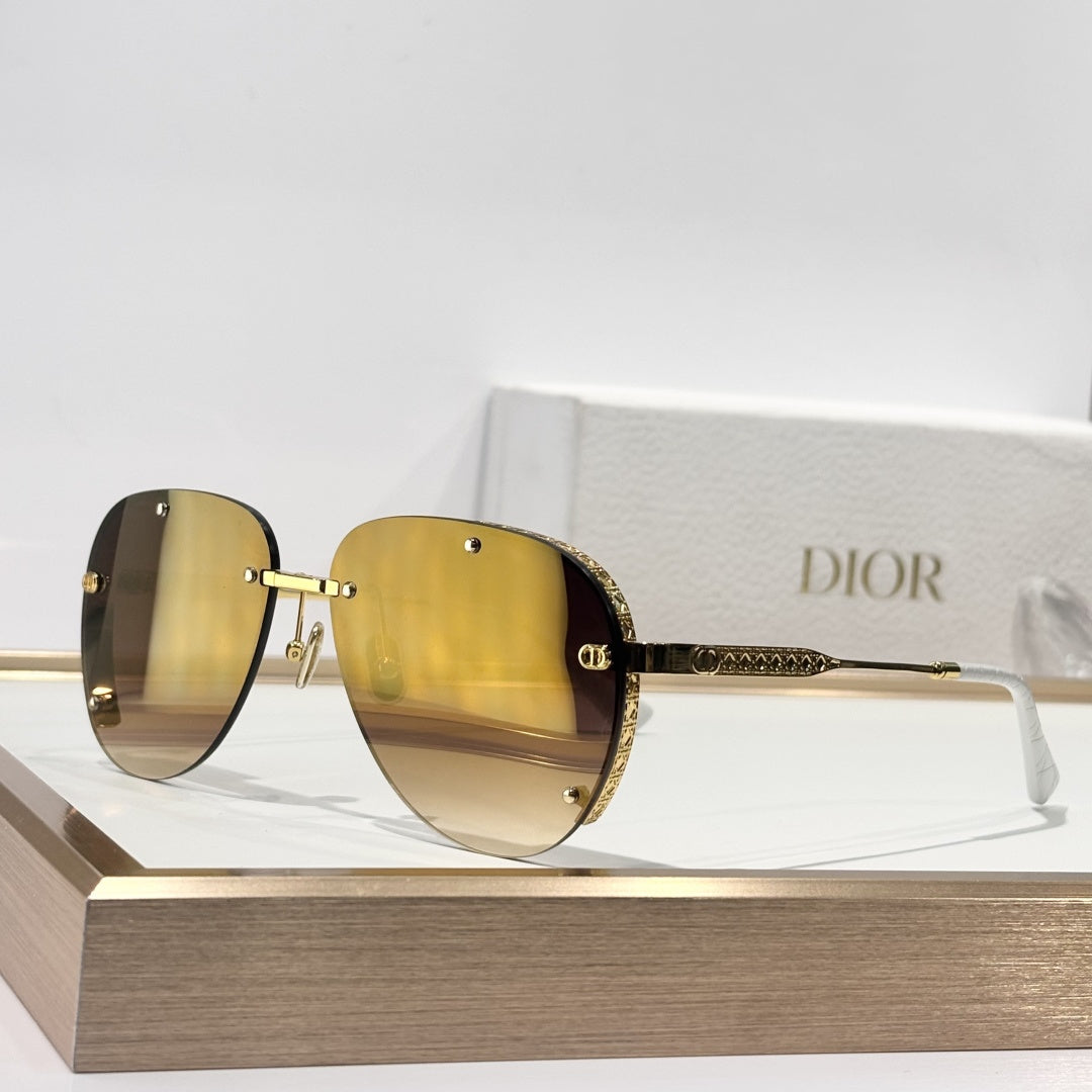 D**R DiorEver A1U Rimless Pilot Sunglasses | Black Metal Frame, Silver Mirror Gradient Lenses, Rivet Detail | Multiple Colors