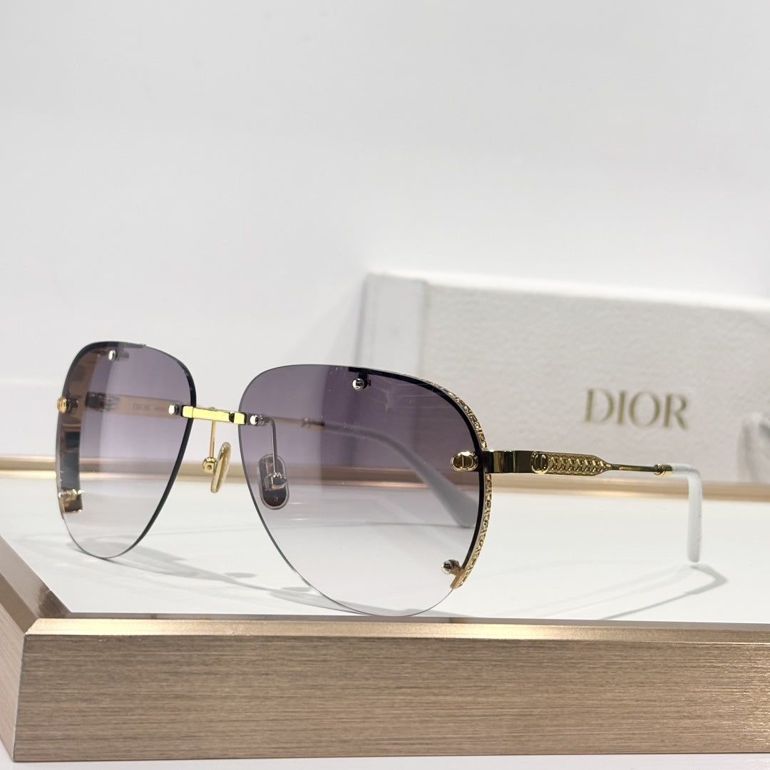 D**R DiorEver A1U Rimless Pilot Sunglasses | Black Metal Frame, Silver Mirror Gradient Lenses, Rivet Detail | Multiple Colors