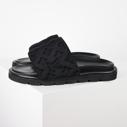 L***V Quilted Woven Strap Slide Sandals — Textured Wide Band Slip-On Pool Beach Slippers (8 Colors)