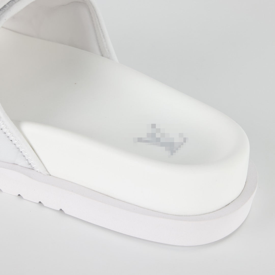 L***V All-White Inflated Pillow Leather Wide Strap Miami Slide Sandals — Spring Summer Boutique Limited Edition