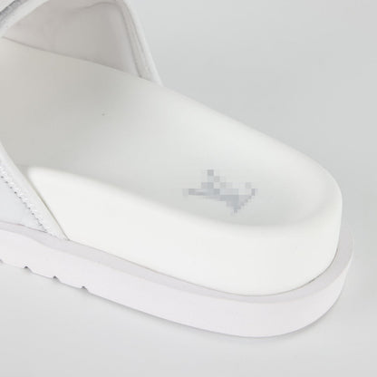 L***V All-White Inflated Pillow Leather Wide Strap Miami Slide Sandals — Spring Summer Boutique Limited Edition