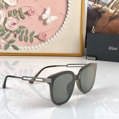 D**R Oversized Butterfly Sunglasses with Glossy Black Acetate Frame, Dark Grey Lenses & Geometric Open-Work Metal Bar Temples