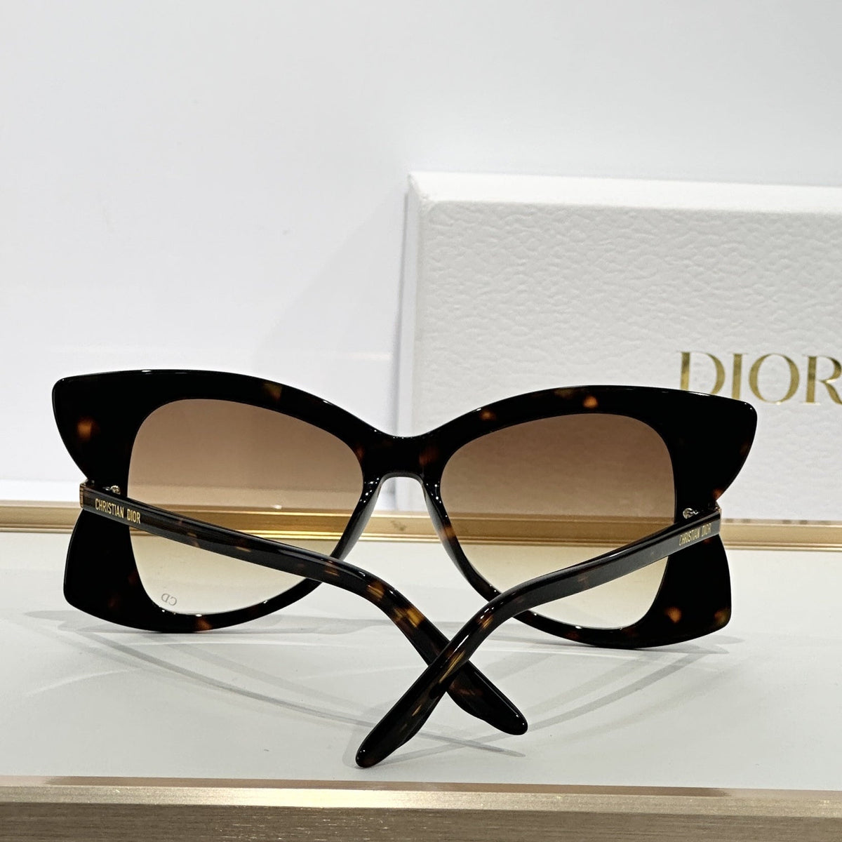 D**R MissDior B5I Cat Eye Sunglasses | Black Acetate Frame, Blue-Grey Gradient Lenses, Gold Hinge | Multiple Colors