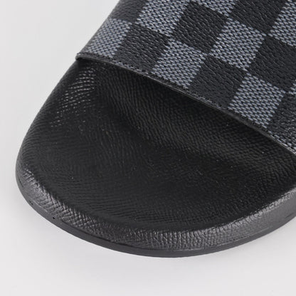 L***V Damier Graphite All-Black Waterfront Wide Strap Slide Sandals — Spring Summer Boutique Limited Edition