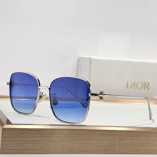 D**R MissDior S2U Square Metal Sunglasses | Gold Metal Frame, Grey Gradient Lenses, Pearl Floral Hinge | Multiple Colors