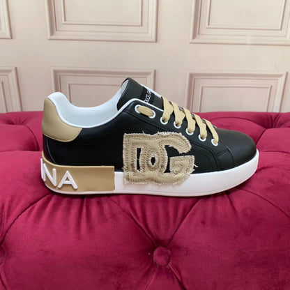 D*G 2026 Premium Leather Casual Sneakers - Designer Unisex Shoes in Black & White