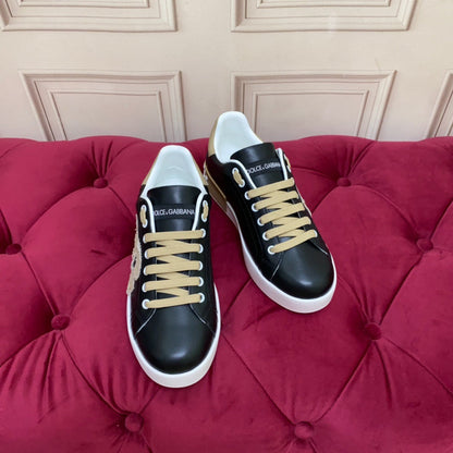 D*G 2026 Premium Leather Casual Sneakers - Designer Unisex Shoes in Black & White